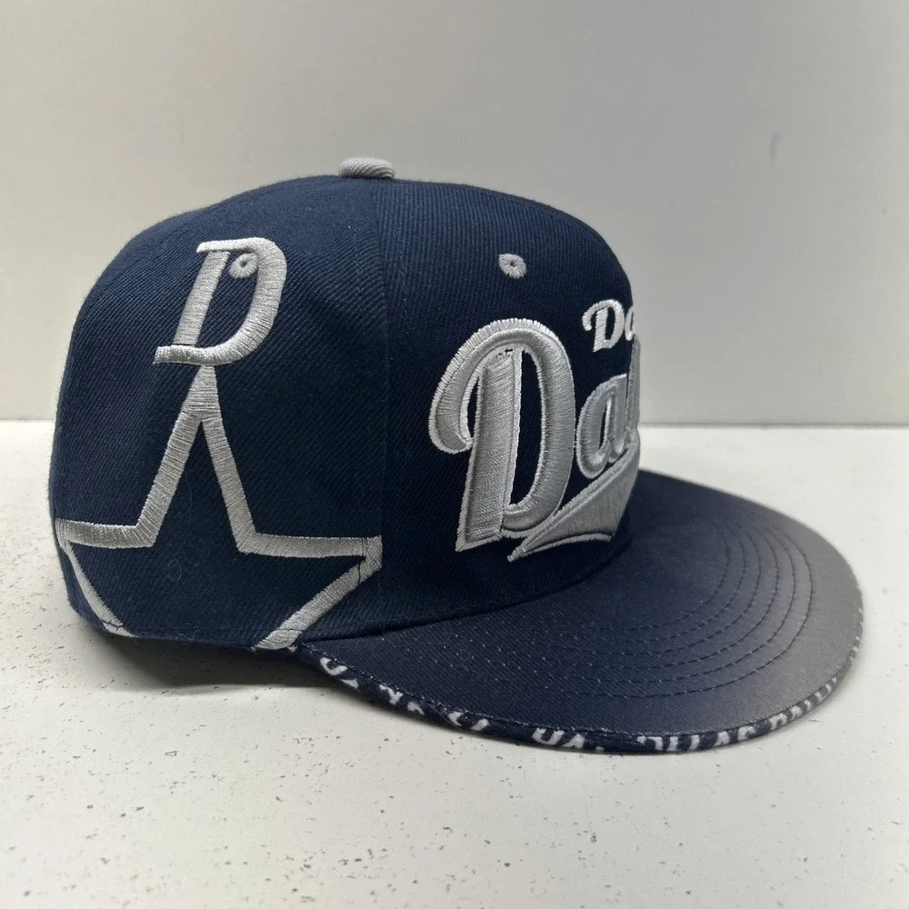 Leader of the Game Dallas Script Snapback Hat Navy Blue Adjustable Embroidered